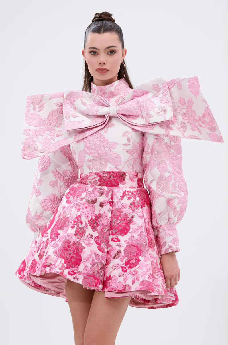 RENAISSANCE TWO-TONE BROCADE MINI DRESS IN PINK | AKIRA