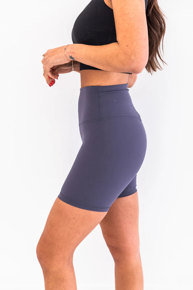 Slow Your Pace Navy Mid Length Biker Shorts | The Pink Lily Boutique