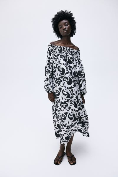 Oversized Off-the-shoulder Dress - Black/patterned - Ladies | H&M US | H&M (US + CA)