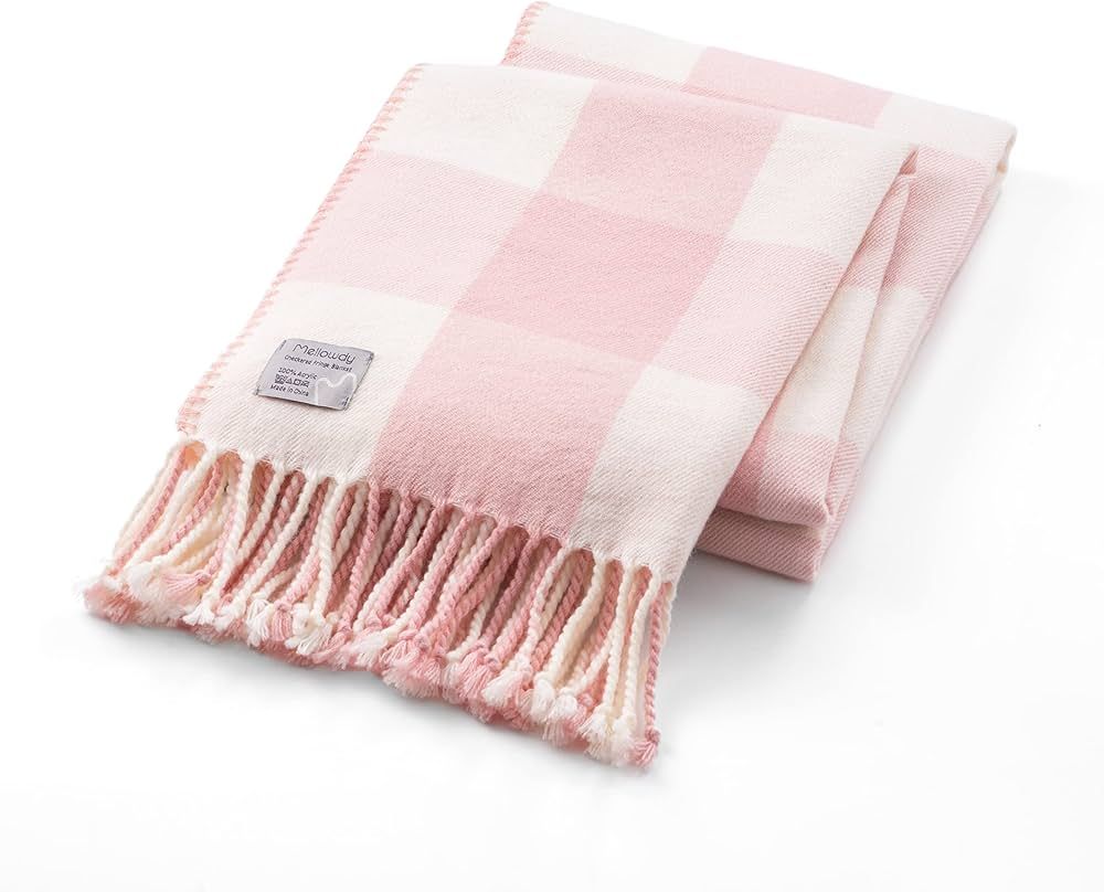 Mellowdy Classic Checkered Blanket - Faux Cashmere Plaid Throw with Fringe - Soft Woven, Lightwei... | Amazon (US)