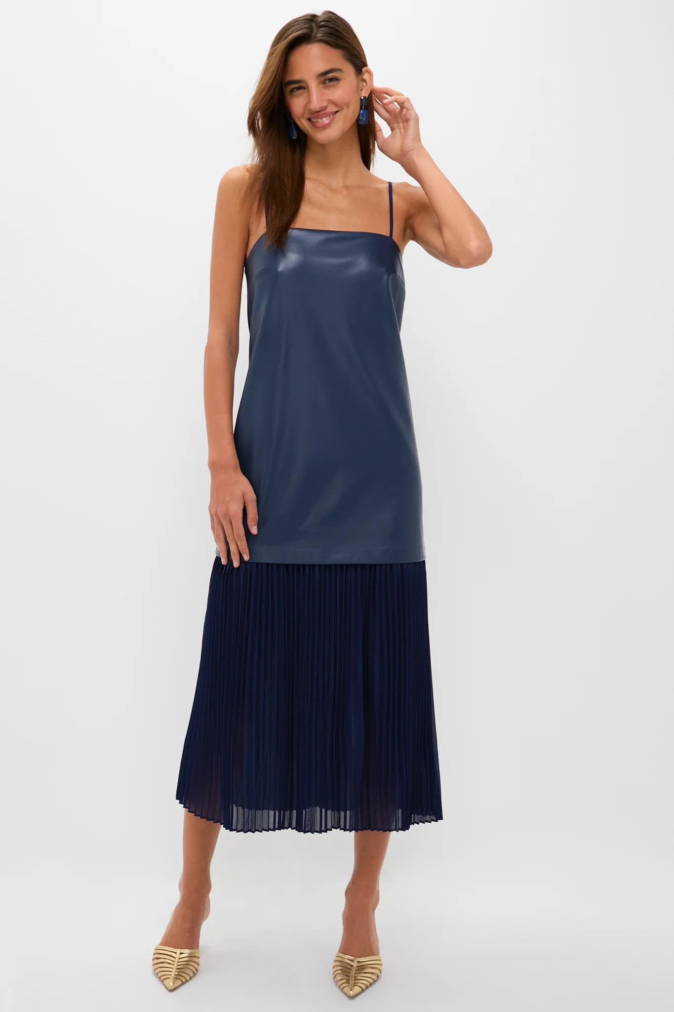 Mixed Media Leather Pleated Ozzy Midi Dress | Tuckernuck (US)
