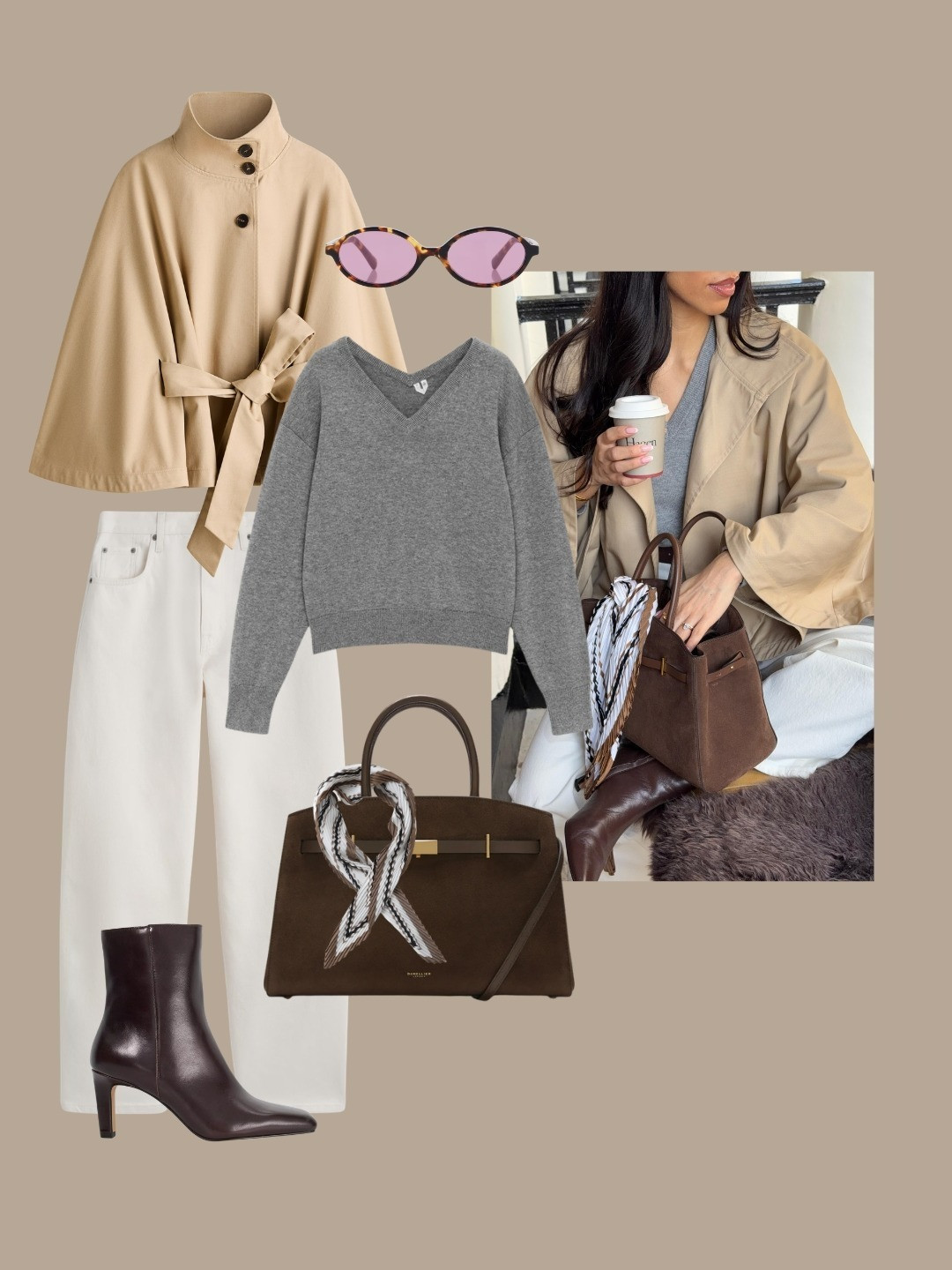 A very spring OOTD styling my cropped trench funnel neck jacket with a grey knit and white denim. Chocolate brown accessories and a silk scarf detail 

Wearing size 24 in the jeans, size XS/ S in the trench 

 #LTKspring #LTKstyletip