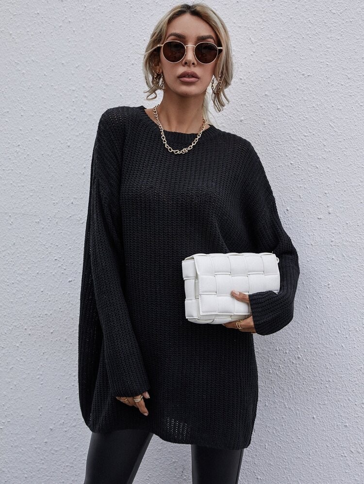 Ribbed Knit Drop Shoulder Sweater | SHEIN