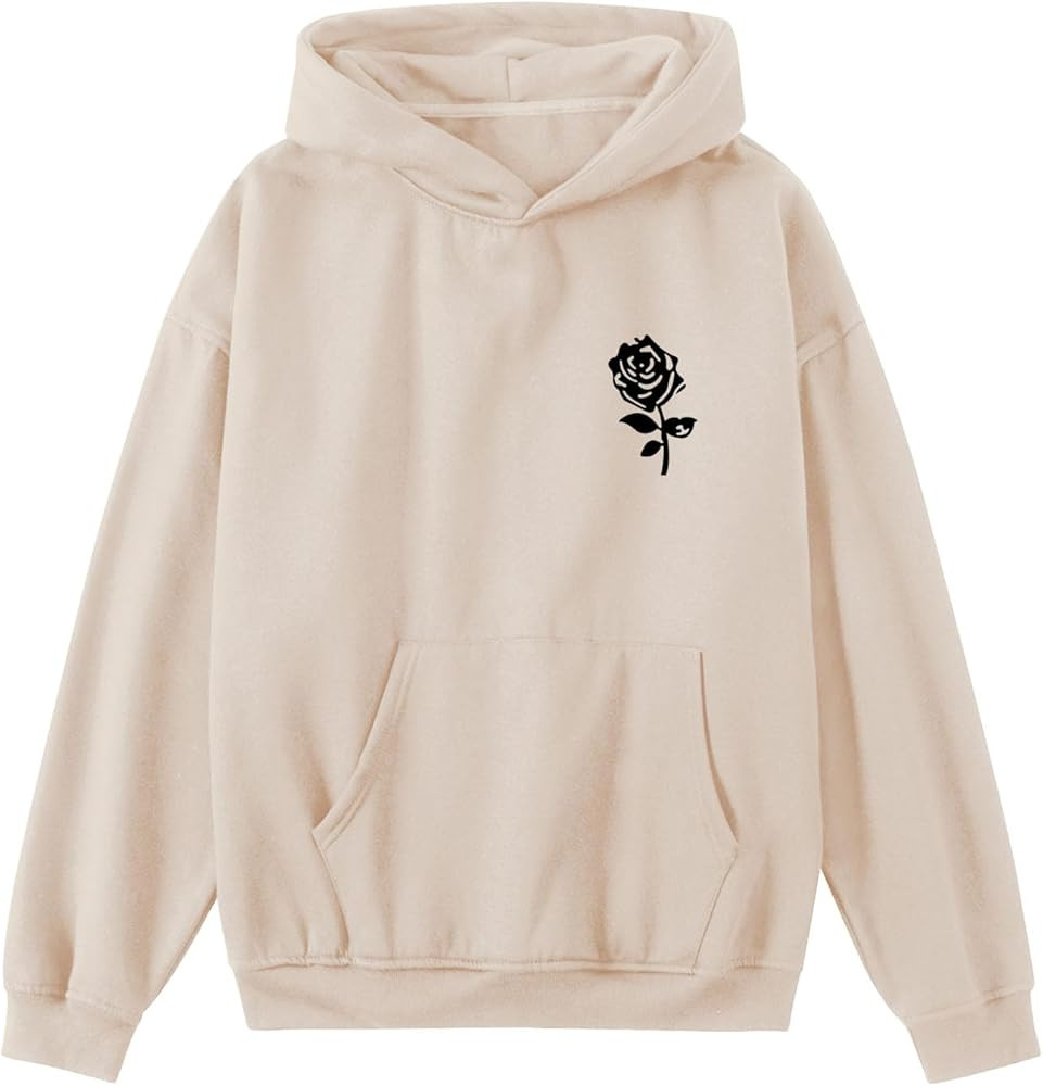 Bobeutou Oversized Graphic Hoodies for Men Rose Print Hoodie Vintage Fleece Hooded Sweatshirt Tre... | Amazon (US)