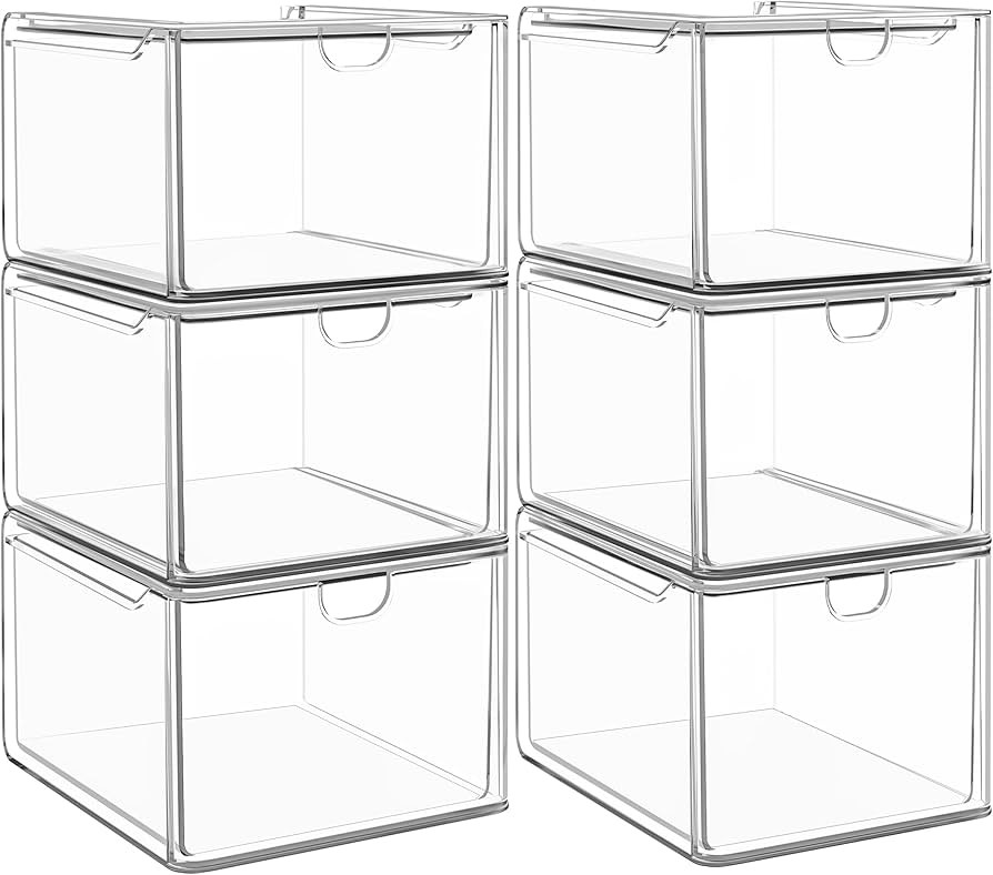 caktraie 6 Pack Small Stackable Stroage Drawers, Acrylic Bathroom Makeup Organizer, Plastic Stora... | Amazon (US)