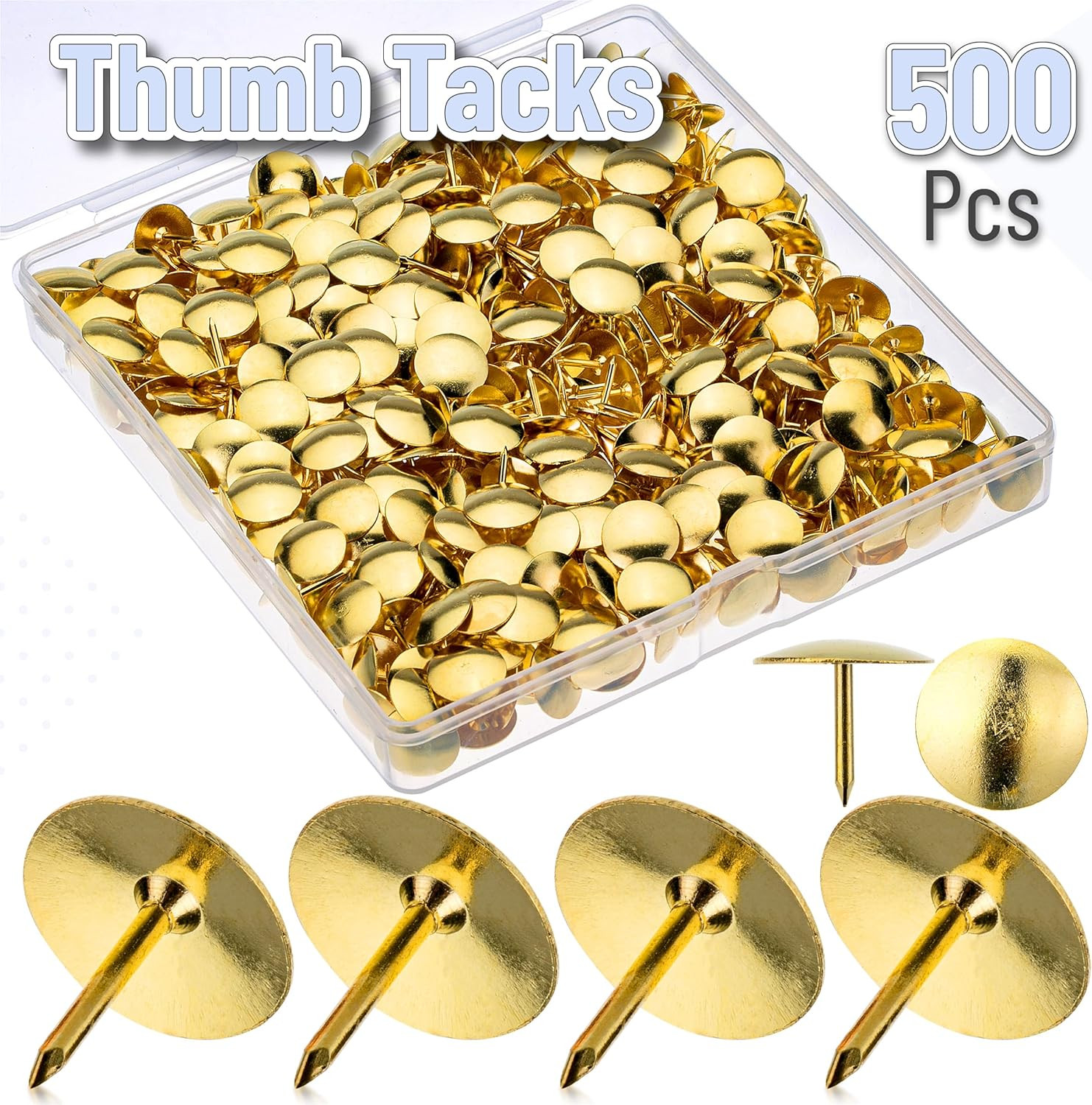 Mr. Pen- Thumb Tacks, 500 Pack, Gold, Flat Push Pins, Thumbtack, Flat Thumb Tacks, Metal Push Pin... | Amazon (US)