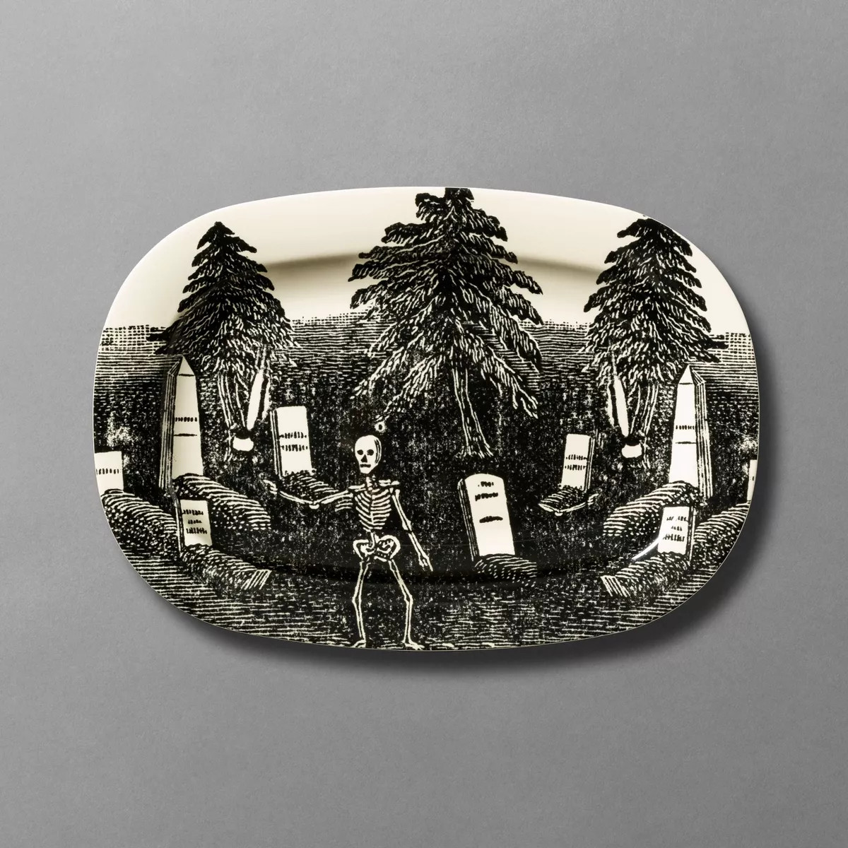 16"x11" Skeleton and Cemetery Melamine Oval Serving Tray - John Derian For Target | Target