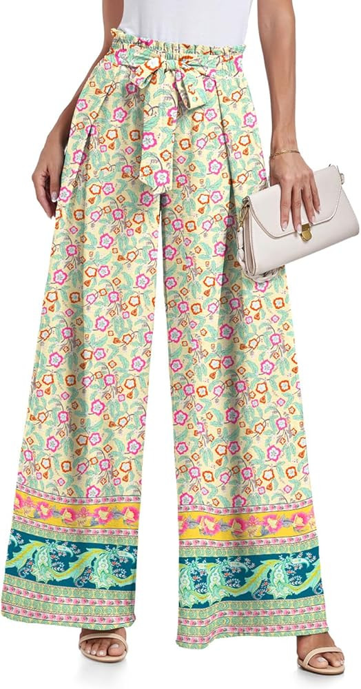 Lepunuo Wide Leg Pants for Women High Waisted Palazzo Pants Work Casual Flowy Tie Knot Trousers w... | Amazon (US)