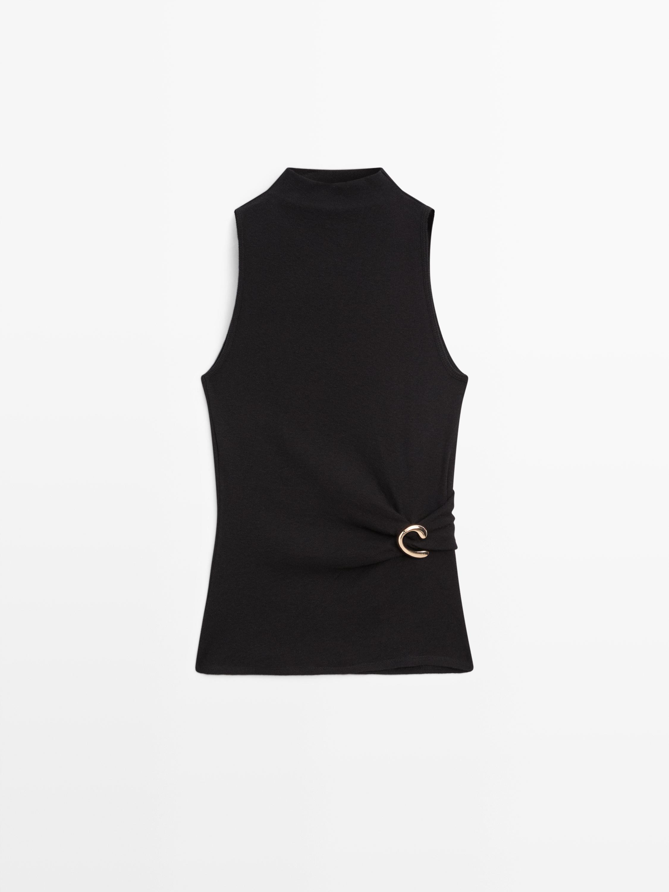 Funnel neck top with brooch detail | Massimo Dutti UK