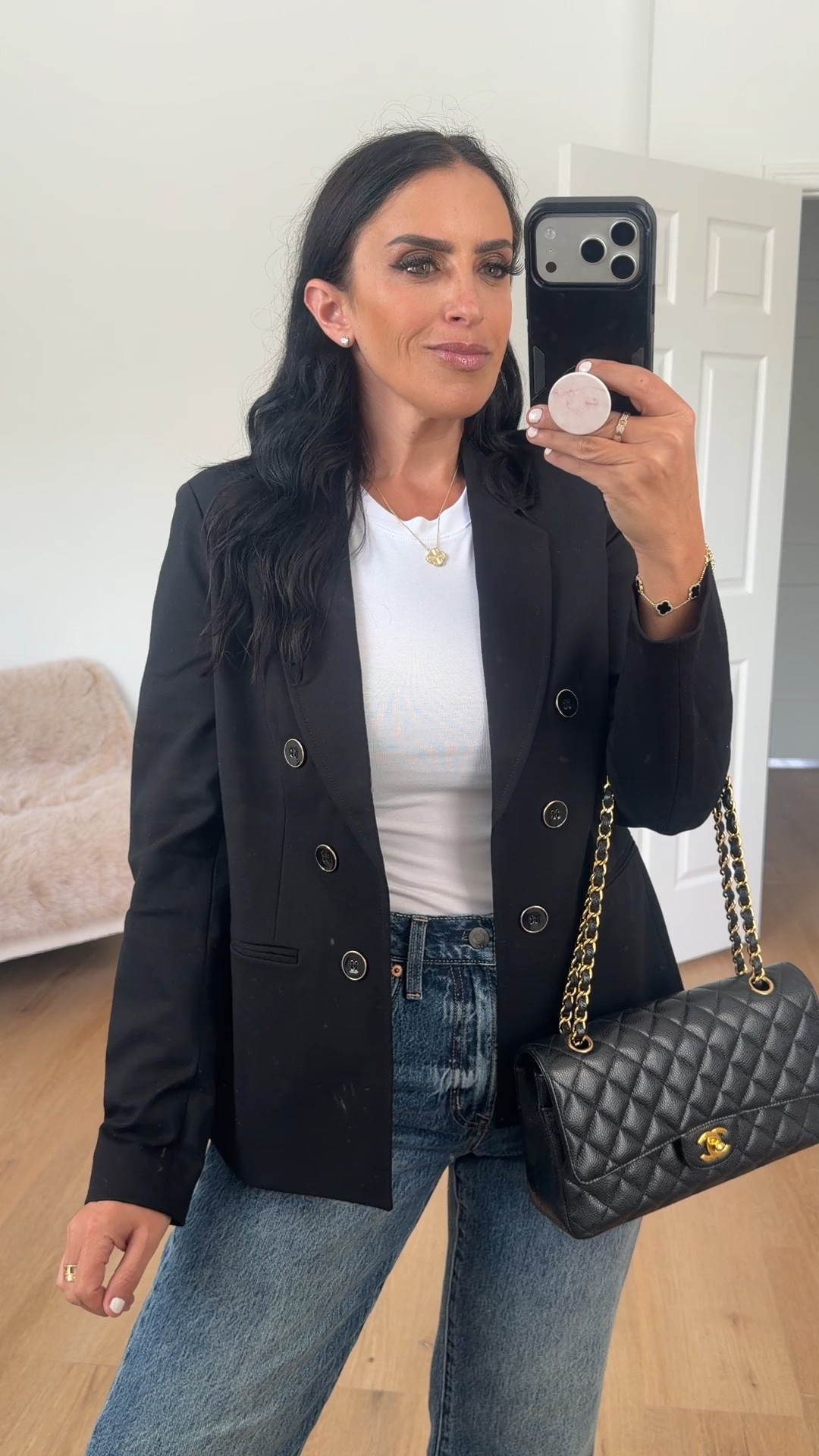 Jones New York faux double breasted blazer jacket wearing size small 