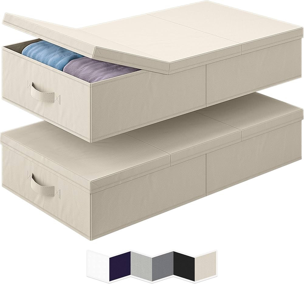 NEATERIZE Under Bed Storage Bins With Lids [Set of 2] Long Flat Stackable Underbed Storage Contai... | Amazon (US)