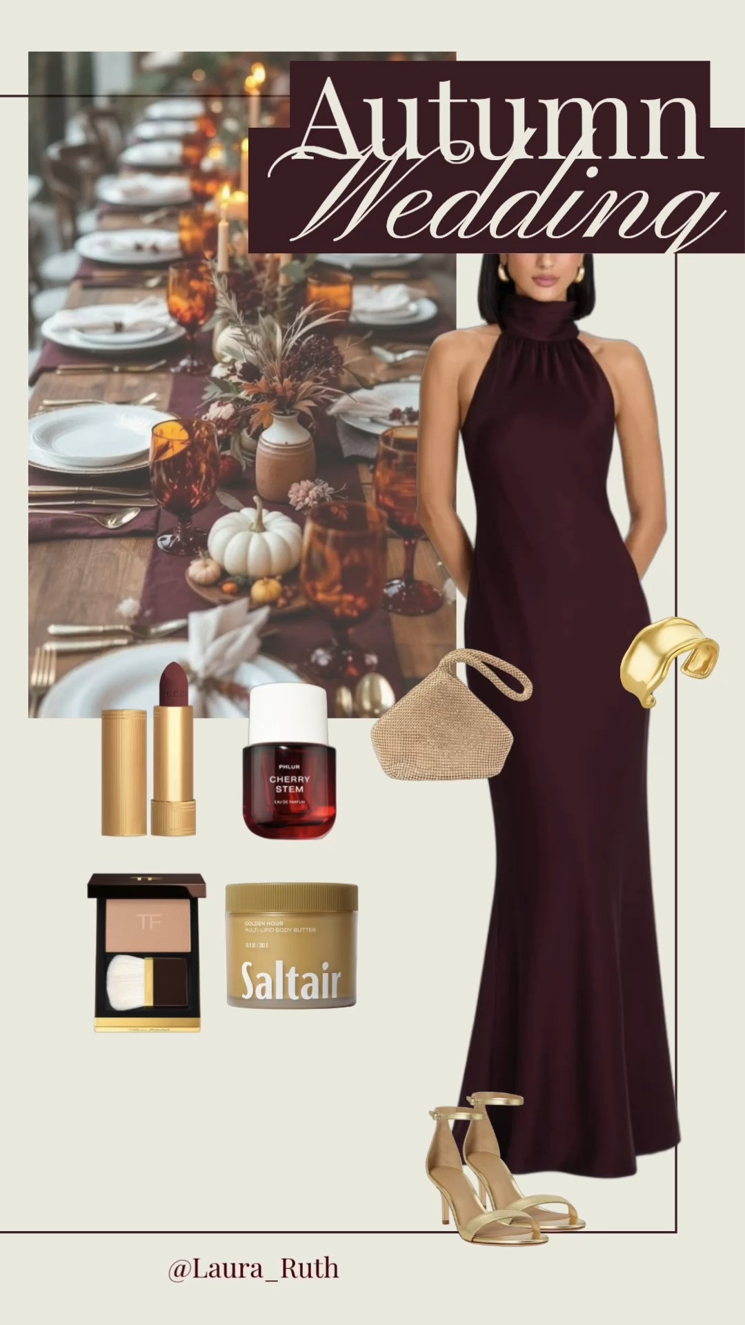 The perfect autumn wedding guest dress 🤎🍂
Rich burgundy, elegant gold accessories and timeless details, the dream look for an autumn wedding. fall wedding guest dress, fall dresses 

 #LTKuk #LTKautumn #LTKwedding