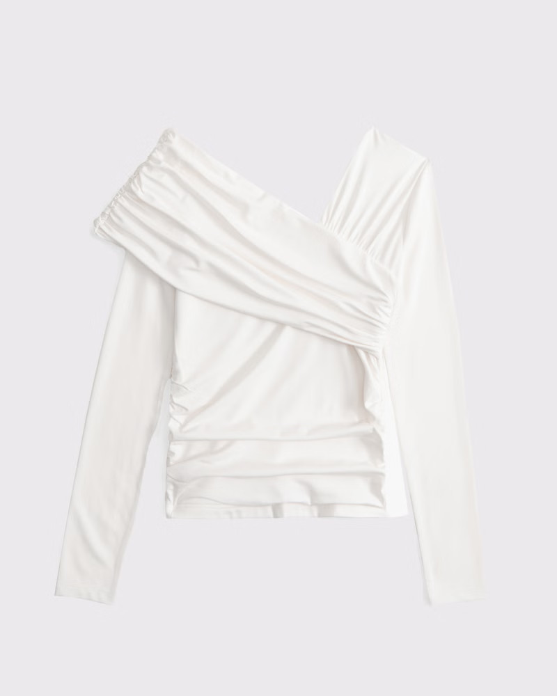 Long-Sleeve Off-The-Shoulder Draped Wrap Top | Abercrombie & Fitch (UK)