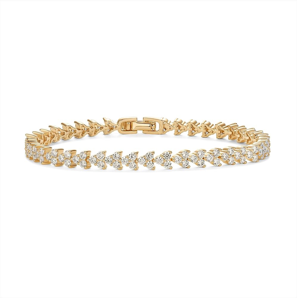 PAVOI 14K Gold Plated Tennis Bracelets for Women - Bezel Set Cubic Zirconia Bracelet - Simulated ... | Amazon (US)