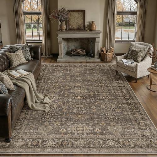 WondRg 8x10 Dark Brown Vintage Area Rug | Amazon (US)