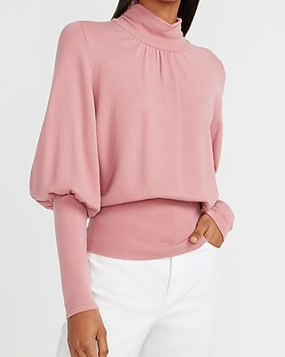 High Ribbed Blouson Sleeve Turtleneck Sweater | Express