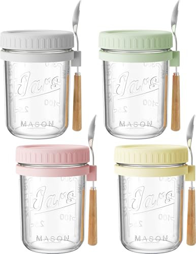 HomArtist 16oz Overnight Oats Containers with Lids and Spoons, 4 Pack Wide Mouth Mason Jars with ... | Amazon (US)