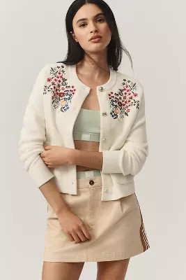NVLT Button-Front Embroidered Knit Lady Jacket | Anthropologie (US)