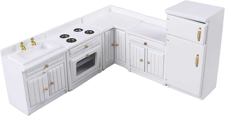 Dollhouse Kitchen Furniture Kit 1:12 Doll House Miniature Suite Wooden Kitchen Cabinet Fridge Set... | Amazon (US)