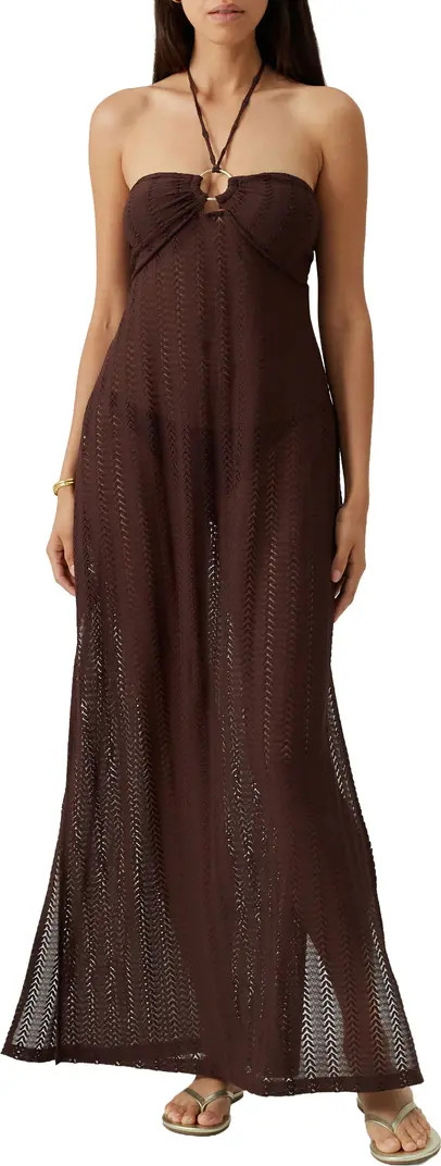 Harriet Pointelle Halter Cover-Up Maxi Dress Chocolate Brown Dress Espresso Brown Dress Brown Outfit | Nordstrom