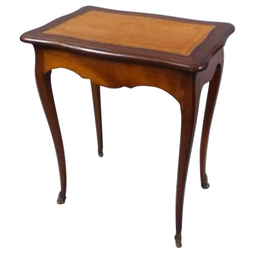 19th Century Louis XV French Side Table with Leather Top | 1stDibs