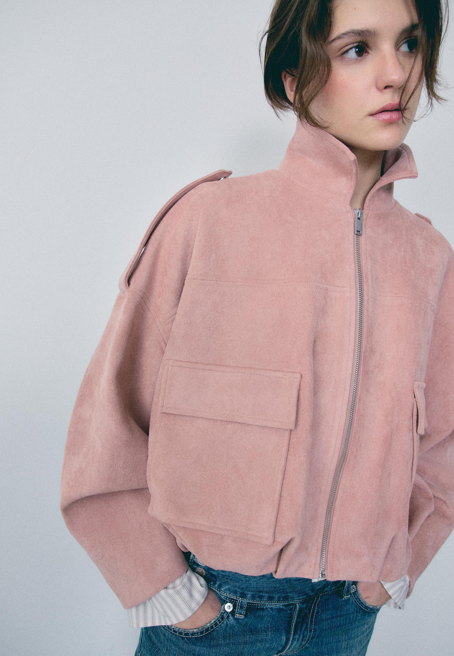 Faux suede bomber jacket - Women's fashion | Stradivarius United Kingdom | Stradivarius (UK)