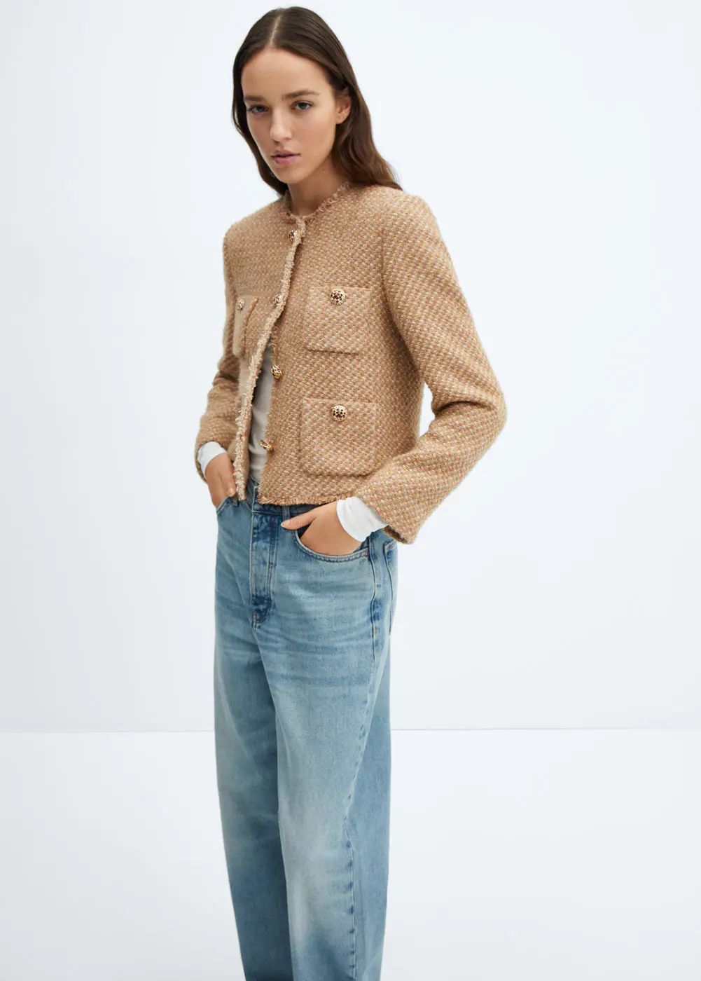 Tweed jacket with jewel buttons | MANGO (US)