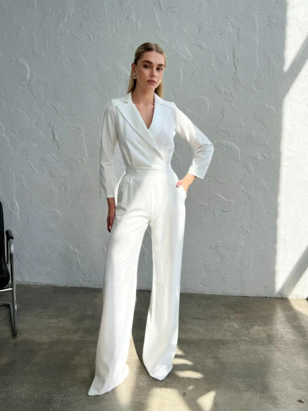 White Formal Jumpsuit With Wide Legs for Tall Women, Rehearsal, Reception Look for Bride - Etsy | Etsy (Global)
