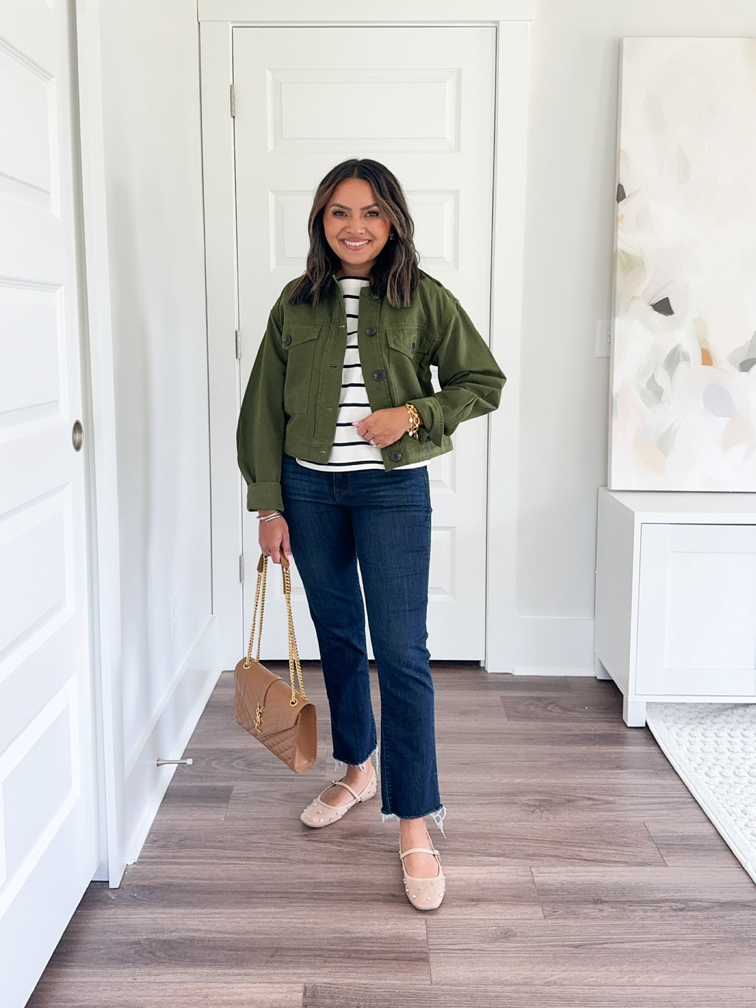 50% off until 10/23! 

Green jacket size xs TTS 
Navy stripe tee size xs petite TTS Jeans size - 2 petite TTS 
Tan rhinestone flats size 5 TTS 

Fall outfit 
Workwear
 Work outfit 
Work style 
Teacher outfit 
Back to school 
Fall ootd 
Fall style 

Honey sweet petite Honeysweetpetite

#LTKSaleAlert #LTKSeasonal #LTKStyleTip