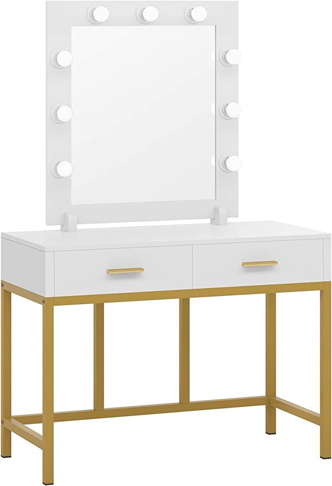 Tribesigns Vanity Table with Lighted Mirror, Makeup Vanity Dressing Table with 9 Lights and 2 Dra... | Amazon (US)