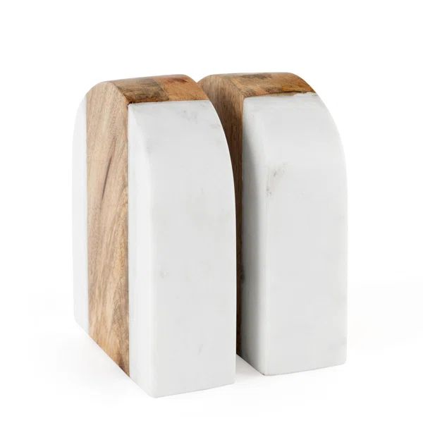 Wagner Wood And Marble Bookends, Set Of 2 (Set of 2) | Wayfair North America