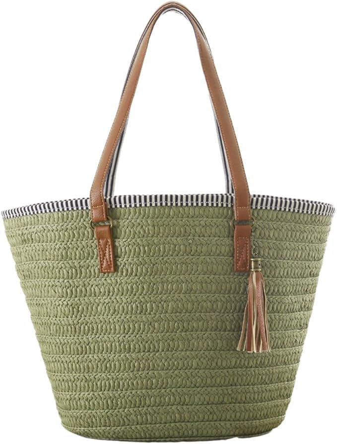 Women Straw Totes Bag Large Rattan Woven Handmade bag Travel Shoulder bag Summer Beach Handbag St... | Amazon (US)