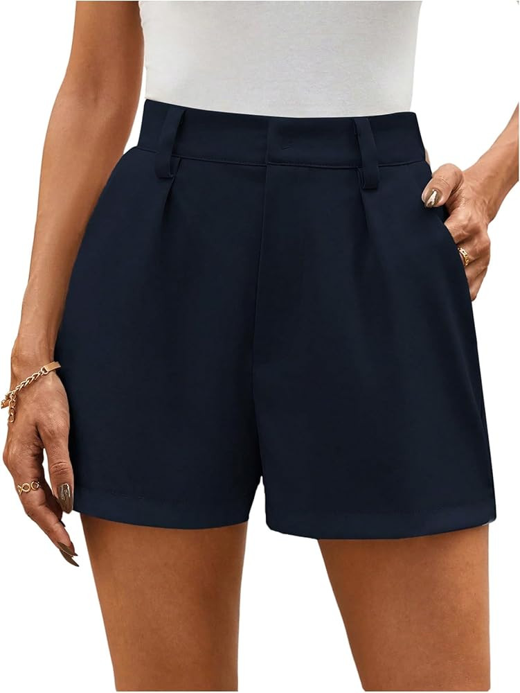 MakeMeChic Women's Summer Dressy Casual Shorts Plaid Elastic High Waisted Tailored Shorts Work Wi... | Amazon (US)