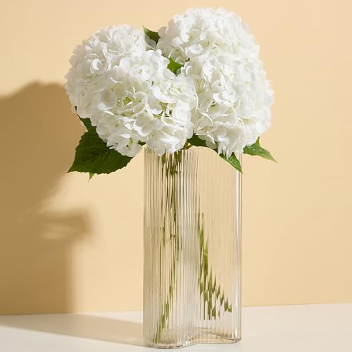 Real Touch White Hydrangea Artificial Flowers (4-Pack) -20" Faux Hydrangea Flowers with Long Stem & Leaves - Realistic Fake Hydrangeas for Home Decor Floral Arrangements Wedding Bouquets Centerpieces | Amazon (US)