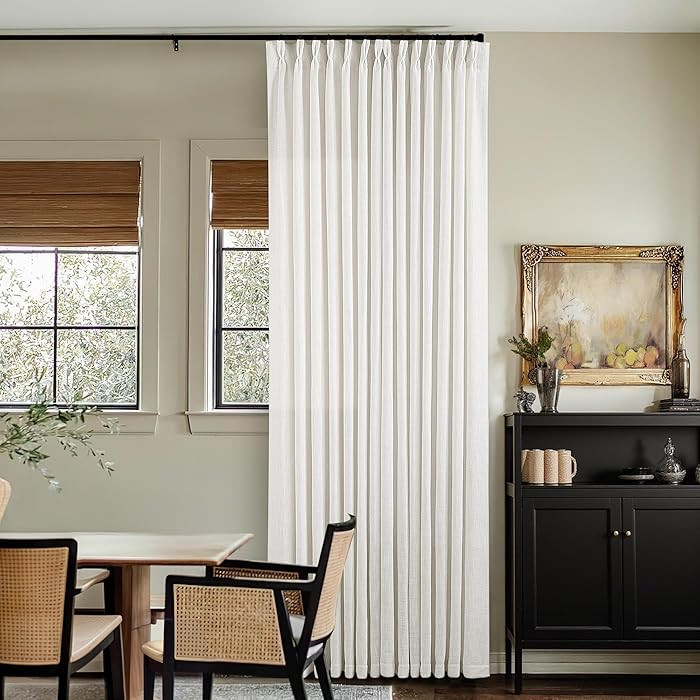 Thick Linen Semi Sheer Curtains 90 Inches Long for Living Room Bedroom Light Filtering Beige Off ... | Amazon (US)