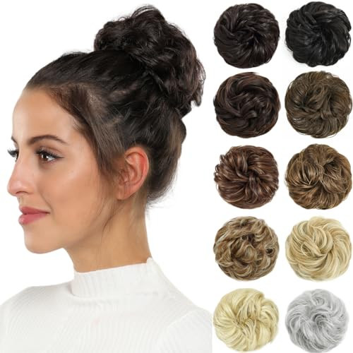Rose bud Messy Bun Hair Pieces For Women Bright Silver Hair Bun Extension Updo Curly Messy Bun Scrunchie | Amazon (US)