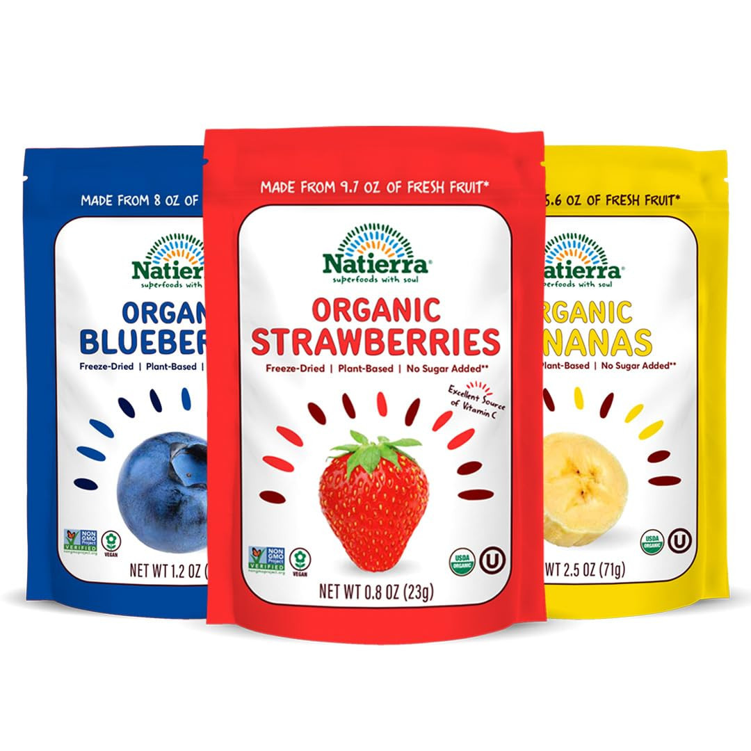 NATIERRA Organic Freeze-Dried Variety Pack of 3 | Blueberry, Banana & Strawberry | Amazon (US)