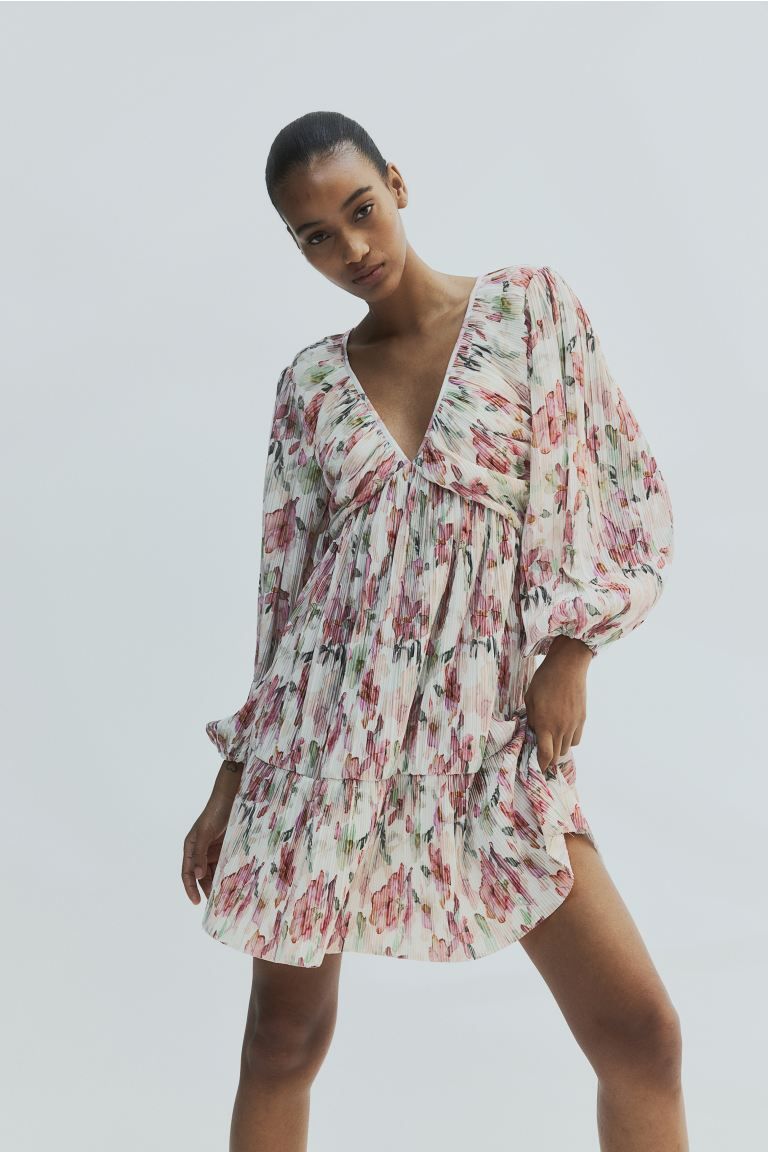 Plissé Dress - Dusty pink/floral - Ladies | H&M US | H&M (US + CA)