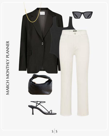 Monthly outfit planner: MARCH: Winter to Spring transitional looks |
black oversized blazer, white cropped straight denim, black tank bodysuit, heeled sandal, woven knit handbag

Date night outfit 

See the entire calendar on thesarahstories.com ✨ 


#LTKstyletip