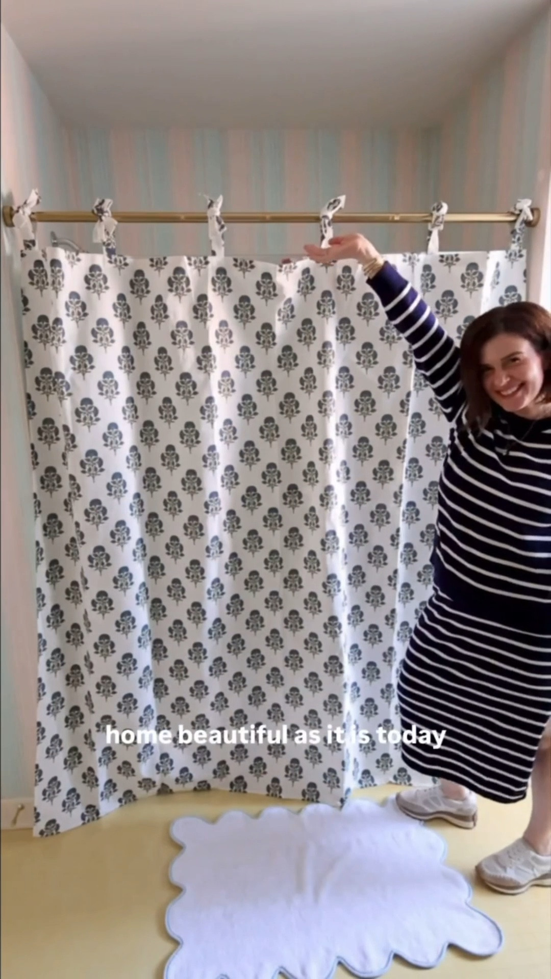 Updating my not so favorite bathroom at home. This block print shower curtain and gold rod is the perfect update  

#LTKHome #LTKSeasonal