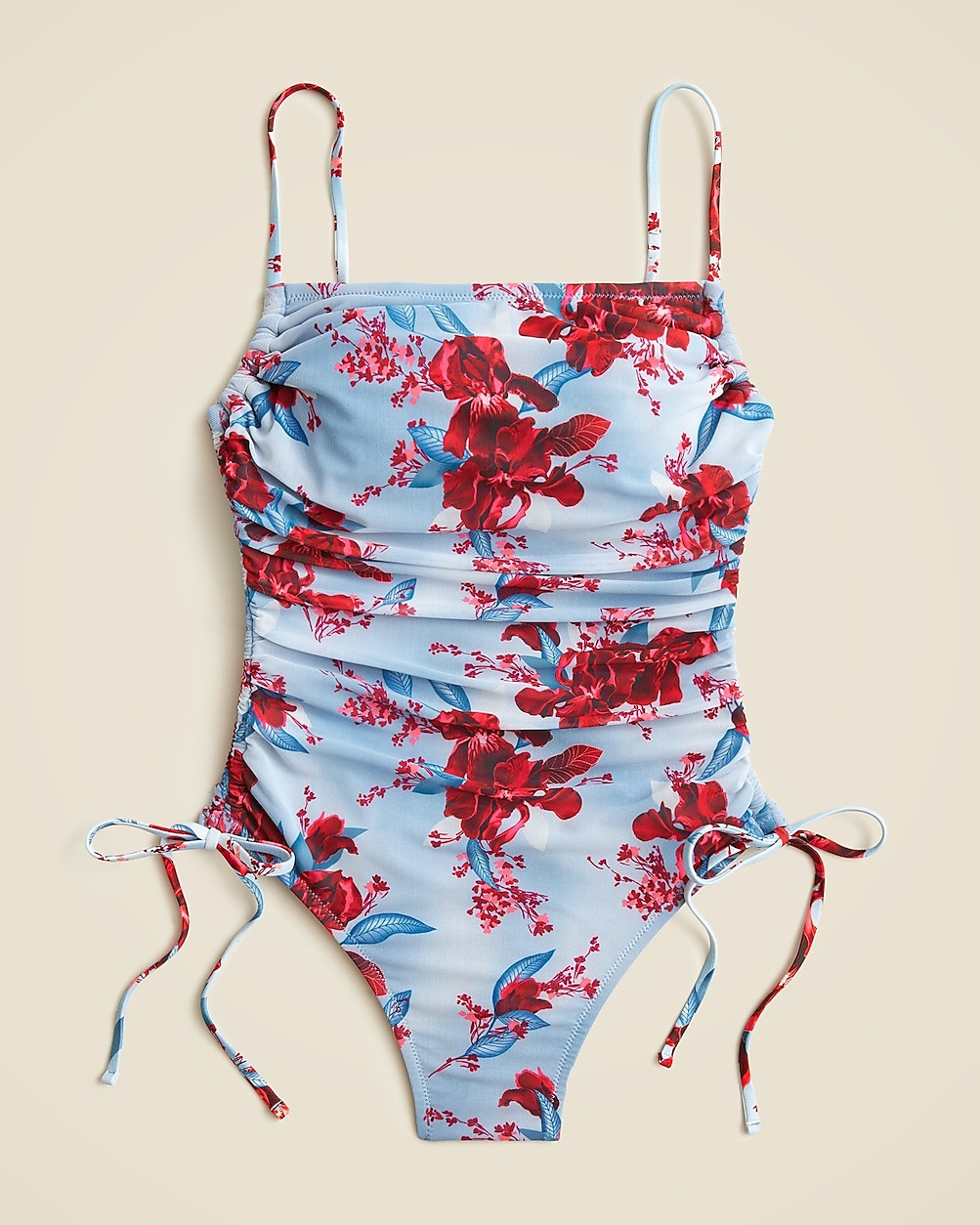 Ruched side-tie one-piece with tulle in floral print | J. Crew US