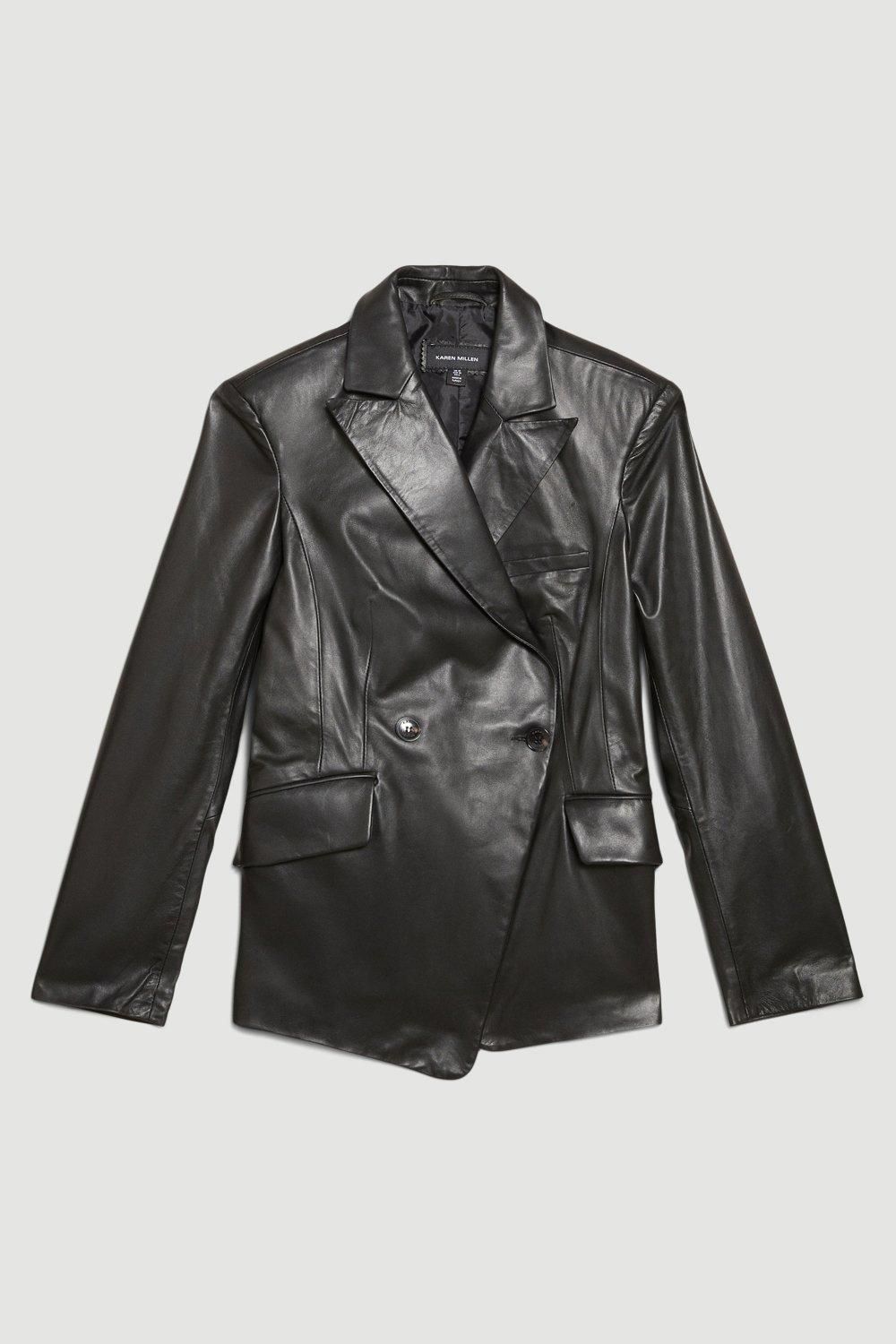 Leather Asymmetric Single Breasted Blazer | Karen Millen UK + IE + DE + NL