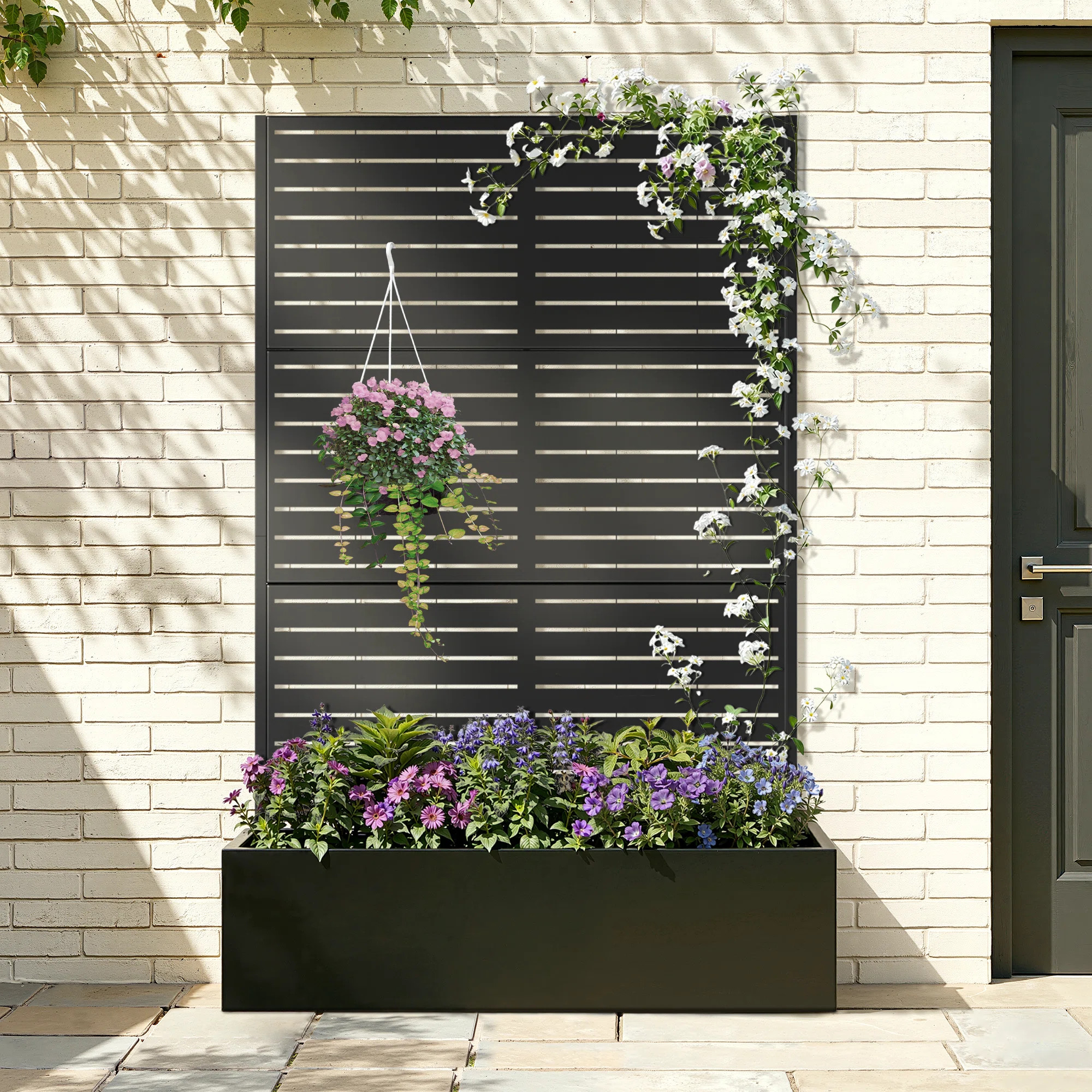 Metal Planter Box with Trellis, Outdoor Raised Garden Bed with Privacy Screen for Climbing Plants... | Wayfair North America