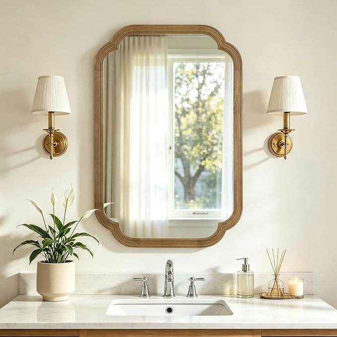 HOMECOOKIN Wood Bathroom Mirror for Wall Decor Arched Rounded Corner Rustic Wood Frame Wall Mirro... | Amazon (US)