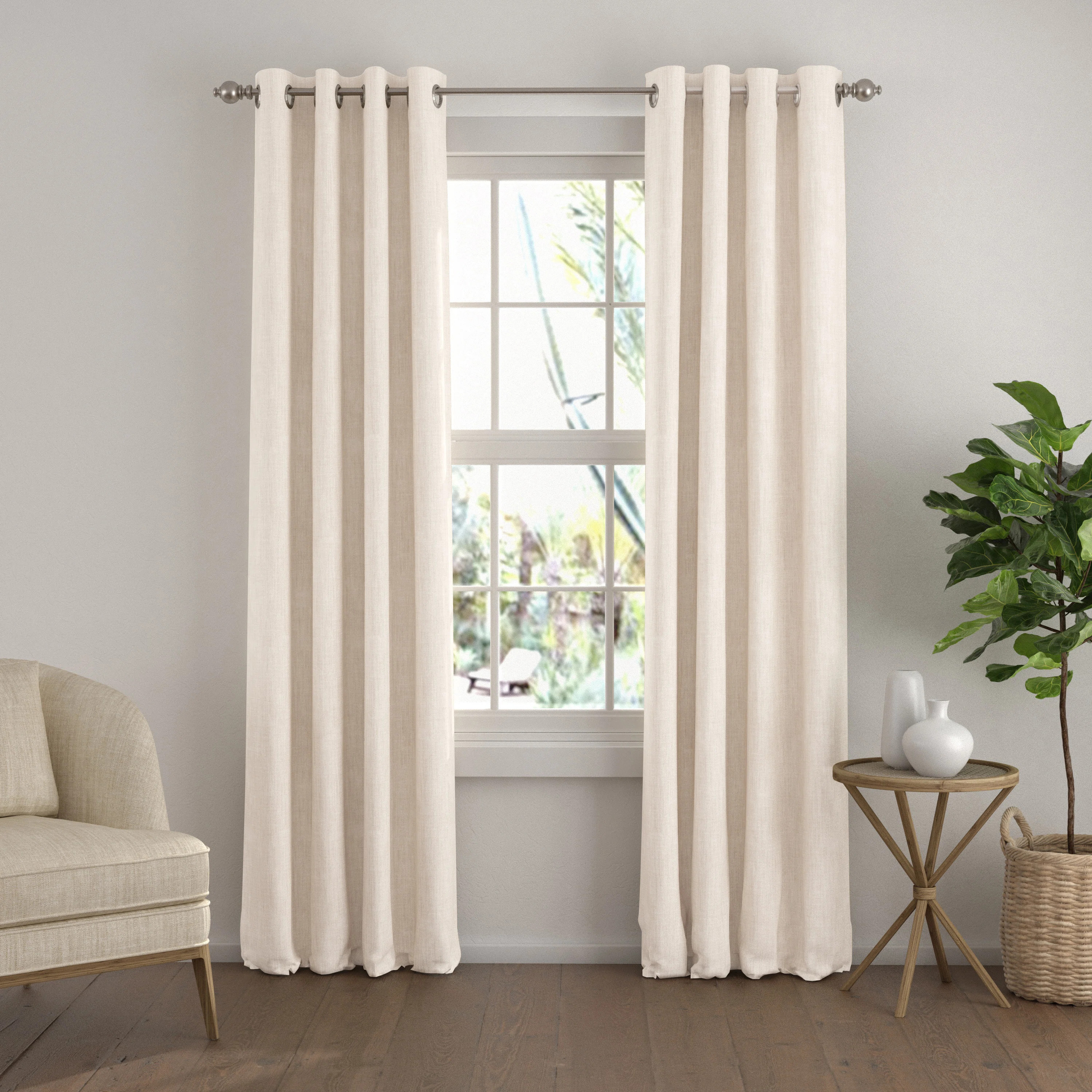 100% Blackout Textured Linen-Blend Grommet Curtain Set (Set of 2) | Birch Lane