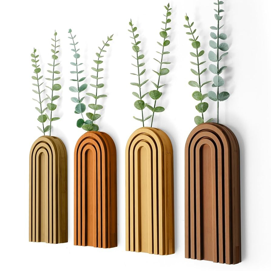 4 Pack Boho Wood Hanging Planters - Indoor Wall Decor Plant Holders for Modern Farmhouse Living R... | Amazon (US)