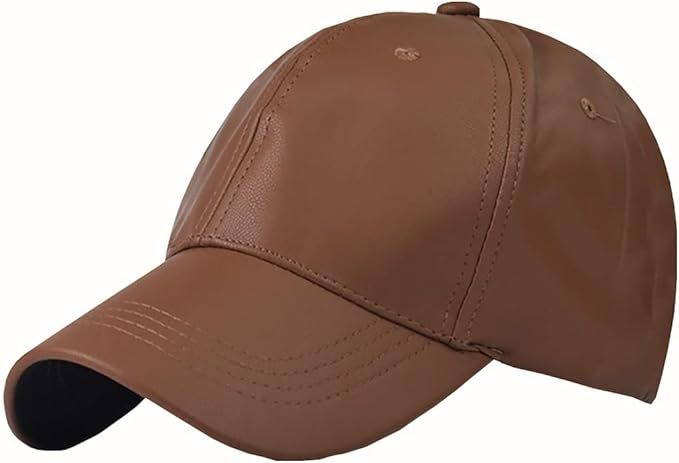 Foetest Adjustable Cap Baseball Cap Outdoors Casual Hat Sports Cap Leather Hat Solid Color | Amazon (US)