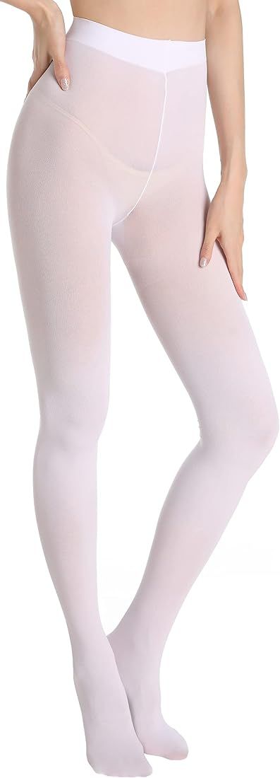 CozyWow Women's High Waist Footed Tights Solid Color Semi Opaque Pantyhose Soft & Comfortable | Amazon (US)