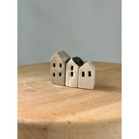 Ceramic Christmas Houses Set Of 3, Small Pottery Decorative Houses, Tiny Little Clay Housewarming Gift | Etsy (US)