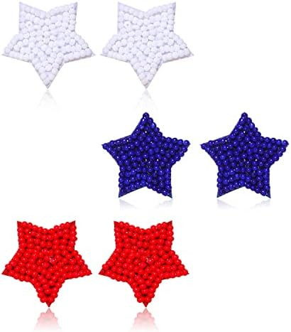 3 Pairs American Flag Stud Earrings for Women Patriotic Red White Blue Stars Beaded Earrings 4th ... | Amazon (US)